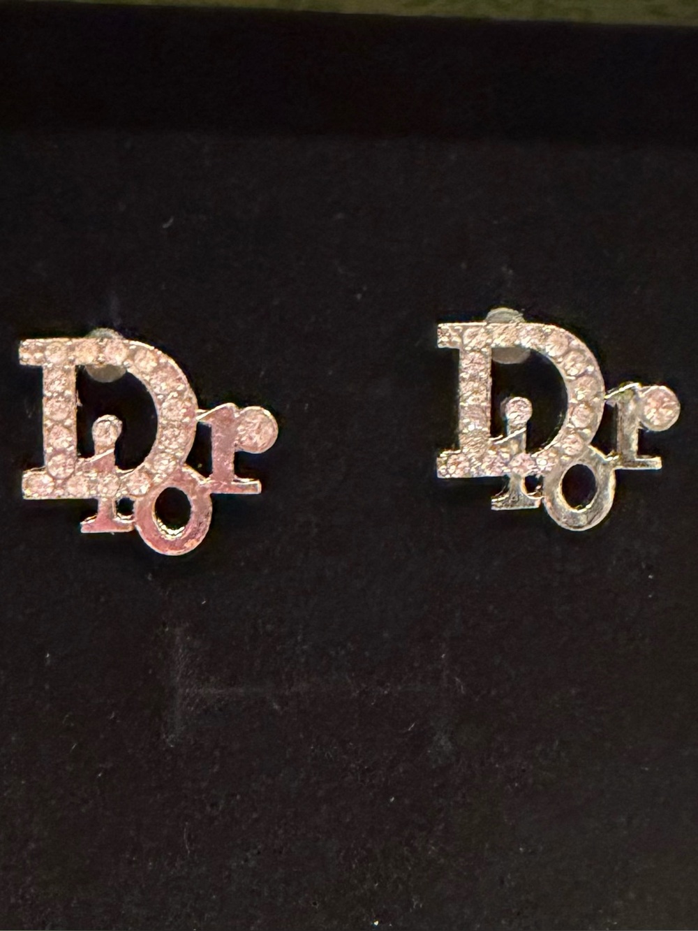 Costume Dior Silver Pavรฉ 'Dior' Logo Stud Earrings with Crystals